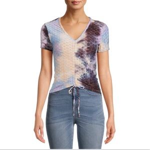 Eye Candy Waffle Cinch Drawstring Tie Dye Tee